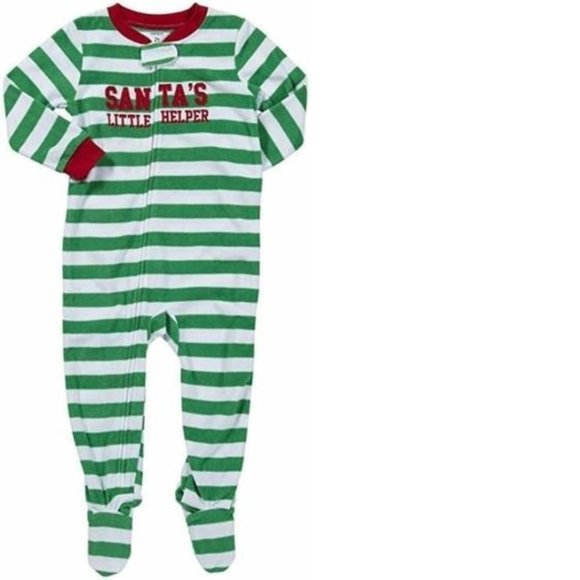 Boys Carters 1 Pc Christmas Pajamas 4 "Santas Little Helper" Green White Footed - Picture 1 of 5
